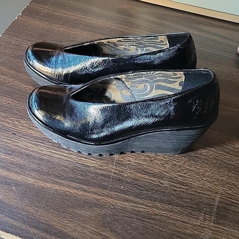 Fly London Yaz Black Wedge Pump - Size 38